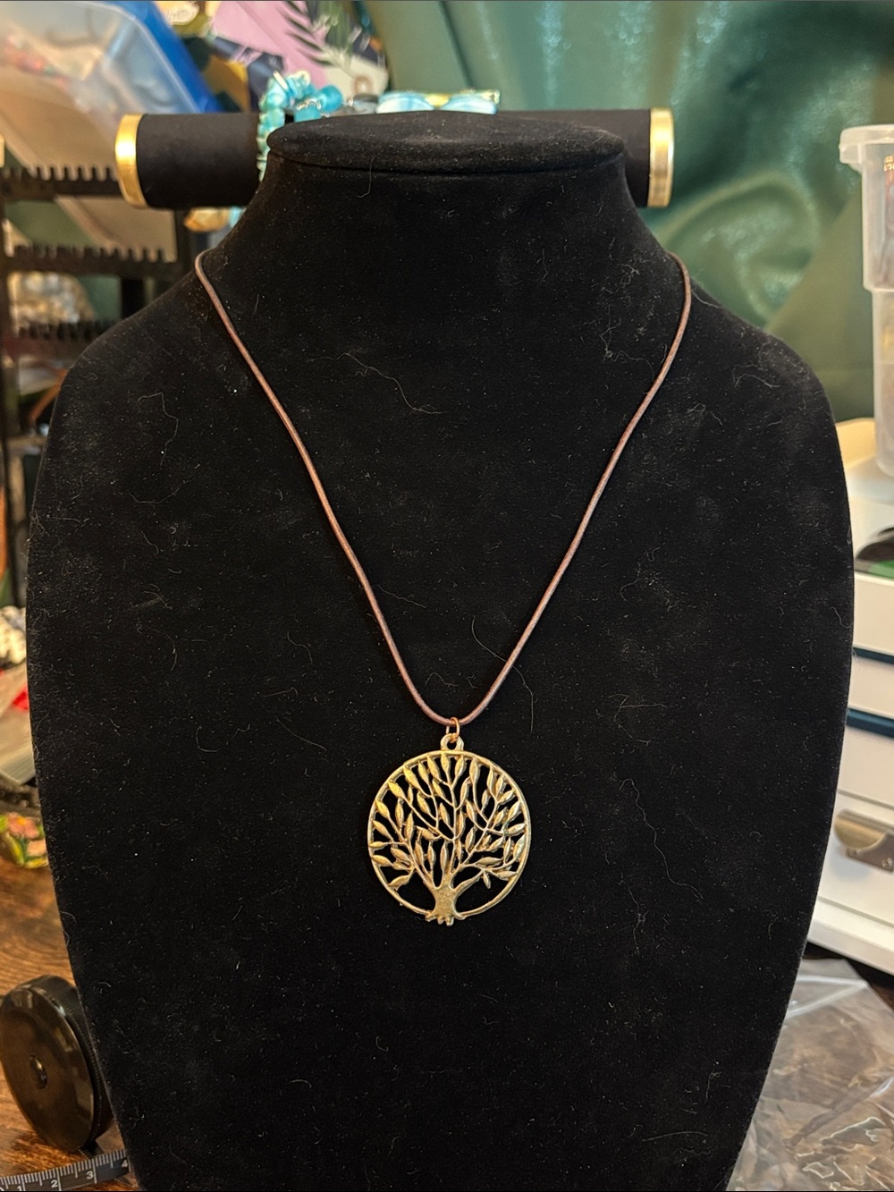 Bronze Tree of Life Pendant Necklace - Brown Cord